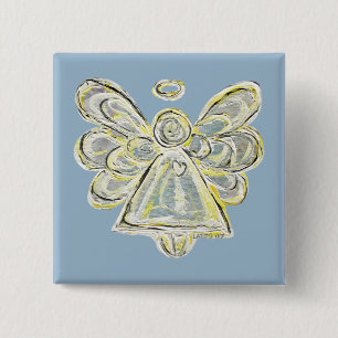 White Silver Guardian Angel Art Custom Button Pins