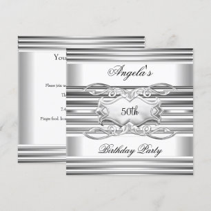 White Silver Jewel 50th Elegant Birthday Party Invitation