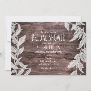 White & Silver Leaves Winter Wedding Rustic Invitation