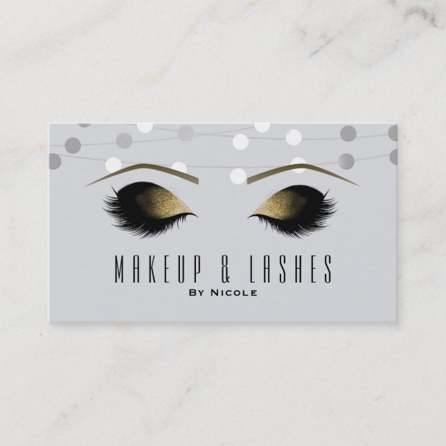 White Silver Lights Makeup Eyelashes Beauty Spa Business Card (Front)
