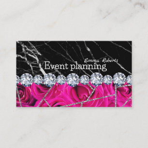 White Silver Marble Glitter Texture Event Planning Business Card