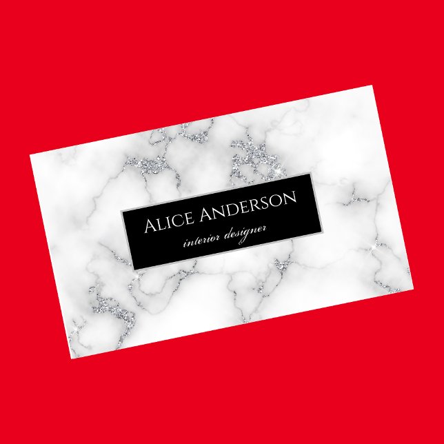 White silver marble luxury elegant glam designer business card (Creator Uploaded)