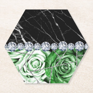 White Silver Marble Rose Black Glitter Paper Coaster