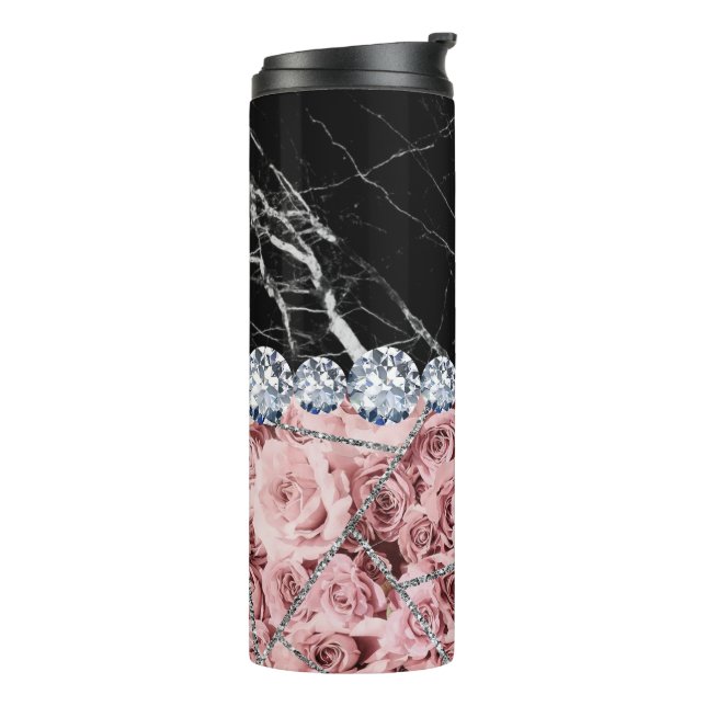 White Silver Marble Rose Black Glitter Thermal Tum Tumbler (Rotated Left)