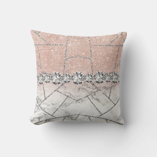 White Silver Marble Rose Black Glitter  Throw Pill Cushion (Front)