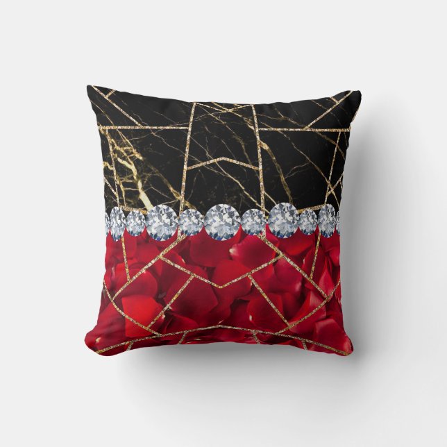 White Silver Marble Rose Black Glitter Throw Pillo Cushion (Front)