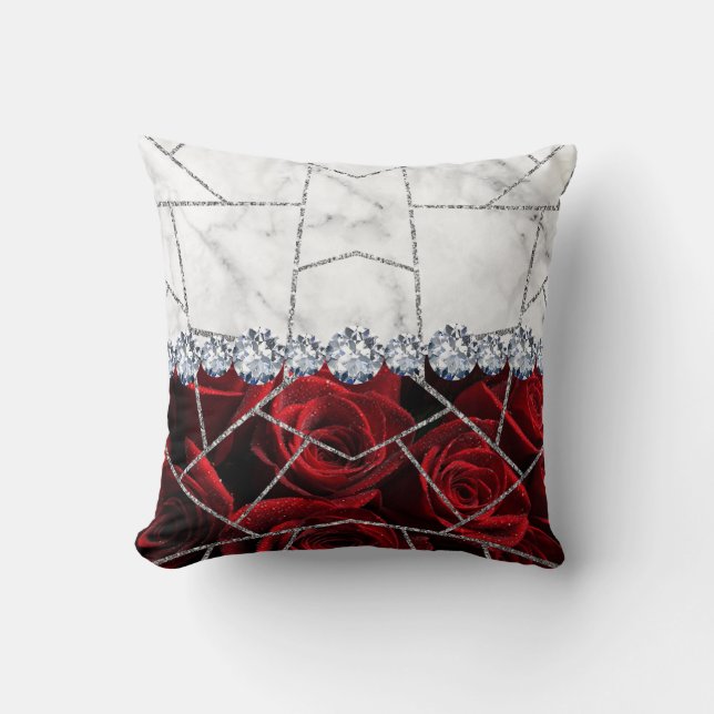 White Silver Marble Rose Black Glitter Throw Pillo Cushion (Front)