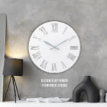 White Silver Metallic Gray Roman Numbers Large Clock<br><div class="desc">Unique minimal and decorative 
Corresponds to actual fashion trend in home decor.
You can change the shape and color of the hand.
florenceK design</div>