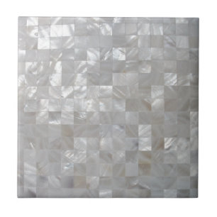 White Silver Mother Of Pearl Print Tiled Tile