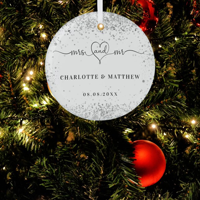 White silver names mr mrs elegant newly weds glass tree decoration (Creator Uploaded)
