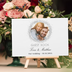 White silver photo elegant wedding guest book