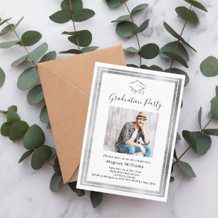 White silver photo Graduation Party Invitation