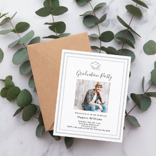 White silver photo Graduation Party invitation
