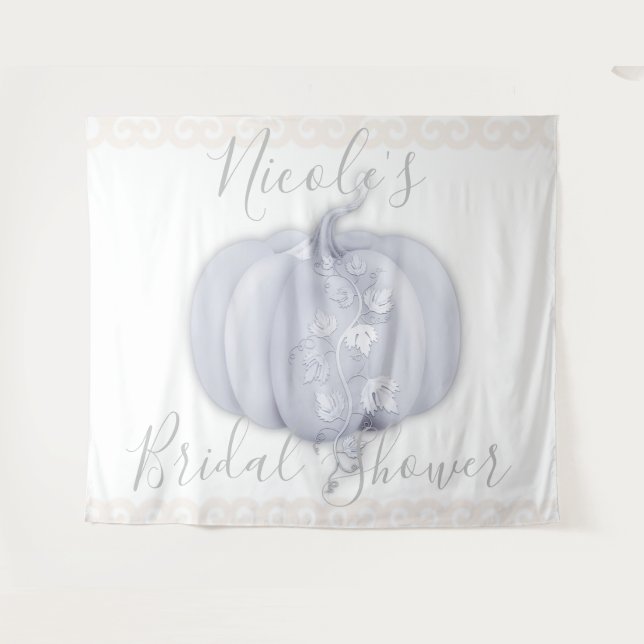 White Silver Pumpkin Storybook Wedding Tapestry (Front (Horizontal))