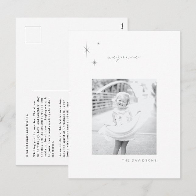 White & Silver Radiant Rejoice Christmas Postcard (Front/Back)