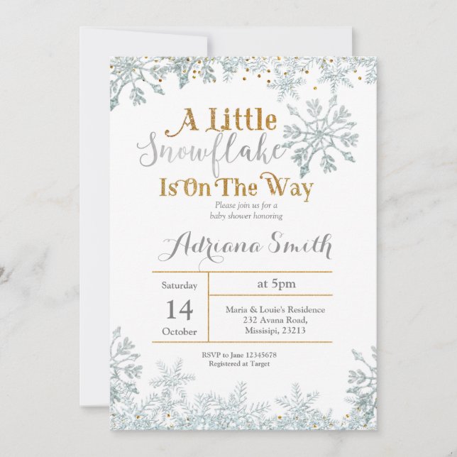White Silver snowflake baby shower Invitation (Front)