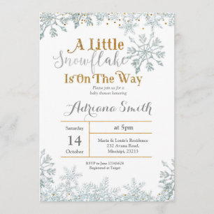 White Silver snowflake baby shower Invitation