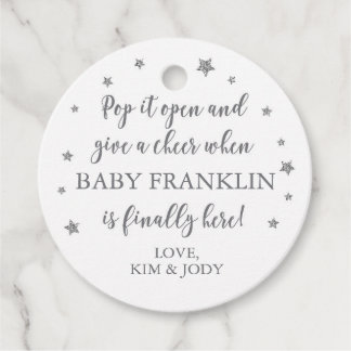 White & Silver Stars Pop It Open Mini Champagne Favour Tags