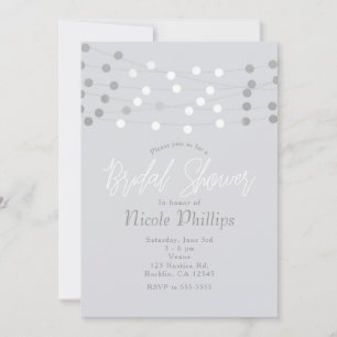 White Silver String Lights Modern Bridal Shower Invitation
