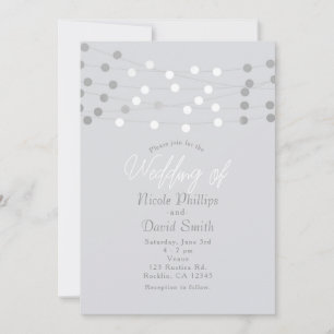 White Silver String Lights Modern Chic Wedding Invitation