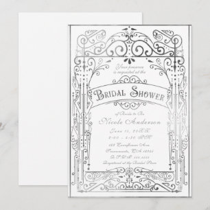 White & Silver Vintage Victorian Bridal Shower Invitation