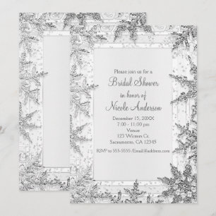White & Silver Winter Snowflakes Bridal Shower Invitation