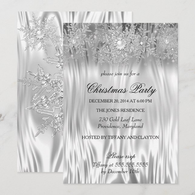 White Silver Winter Wonderland Christmas Party Invitation (Front/Back)