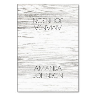 White Silver Wood Table Card Personalized Name
