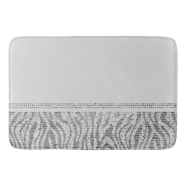 White Silver Zebra Wild Animal Print Exotic Glam Bath Mat (Front)