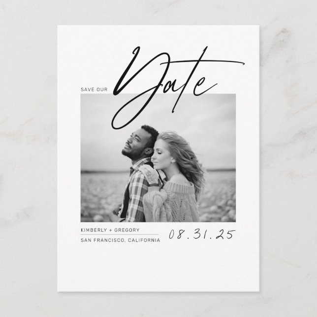 White Simple and Minimal Save the Date Photo Announcement Postcard (Front)