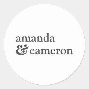 White Simple Bride and Groom Names Logo Classic Round Sticker