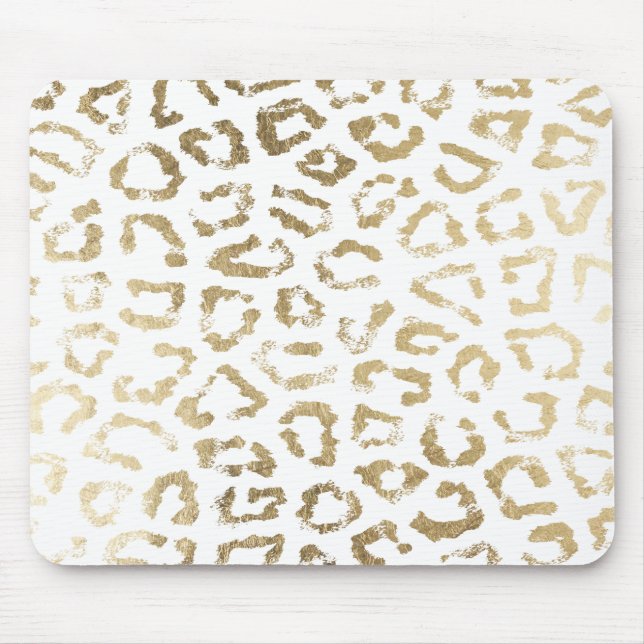 White simple chic faux gold modern animal print mouse mat (Front)
