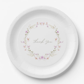 white simple delicate floral  paper plate