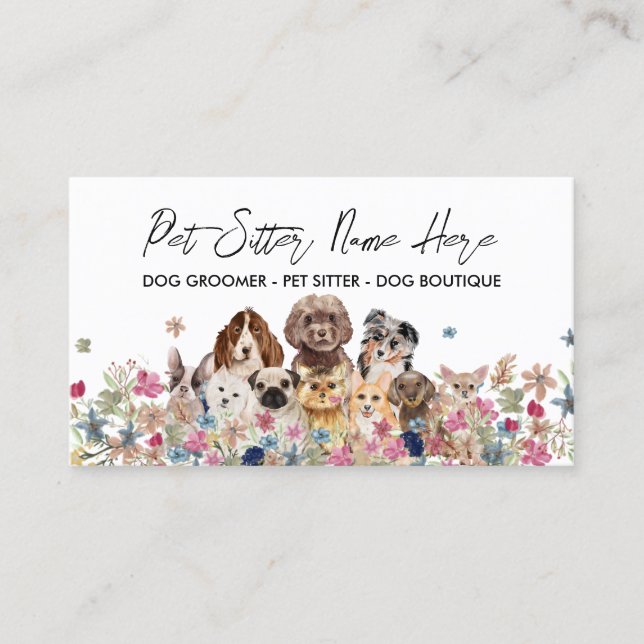 White Simple Dog Breed Puppy Grooming Petsitter Business Card (Front)