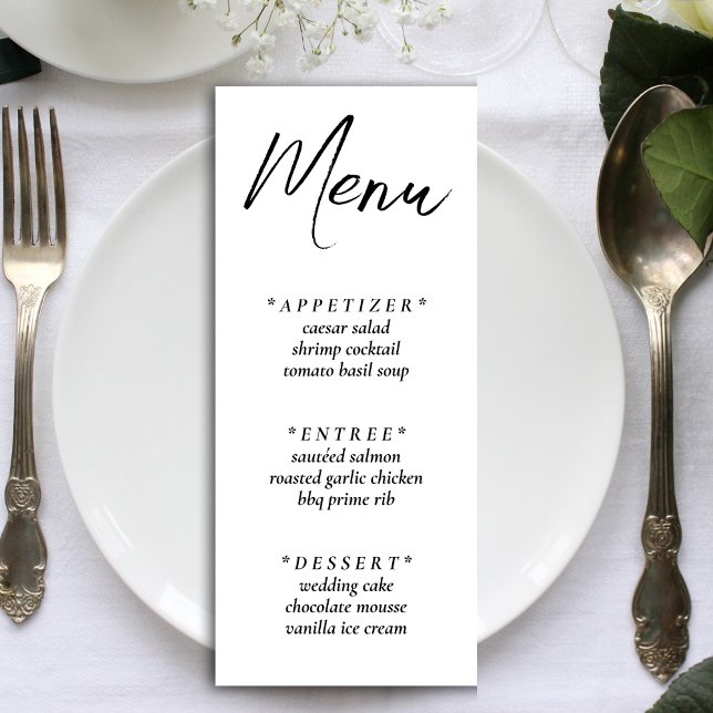 White Simple Elegant Wedding Reception Menu (White Simple Elegant Wedding Reception Menu)