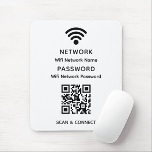 White Simple Elegant Wifi QR Code Network Password Mouse Mat