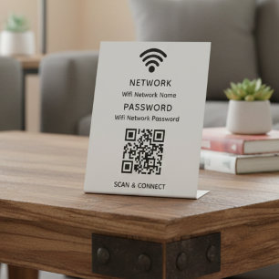 White Simple Elegant Wifi QR Code Network Password Pedestal Sign