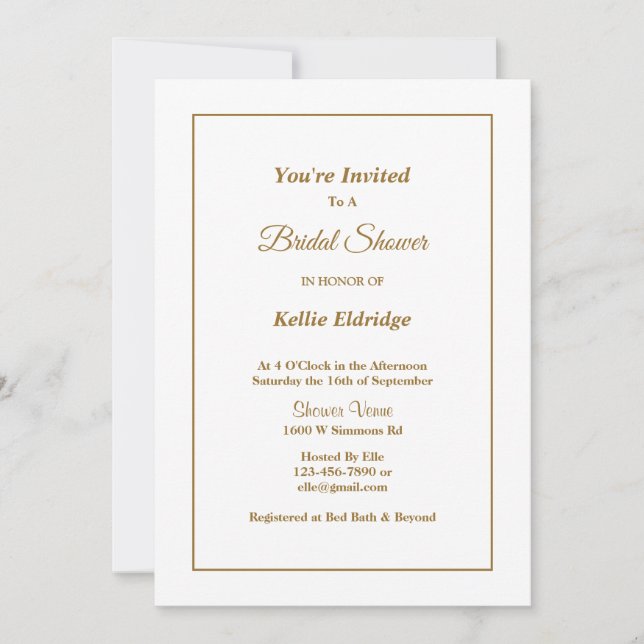 White Simple Framed Bridal Shower Invitation (Front)