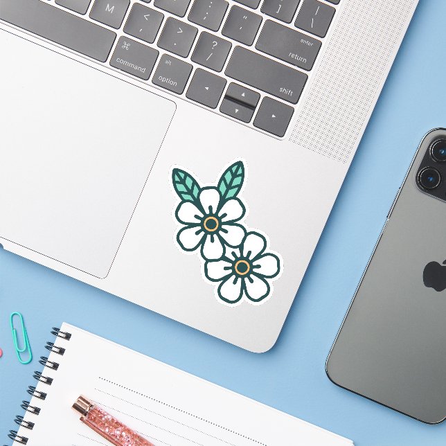 White Simple Fun Floral Custom-Cut Vinyl Sticker (Laptop w/ iPhone)