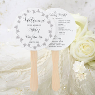 White Simple Ivy Wreath Wedding Program Hand Fan
