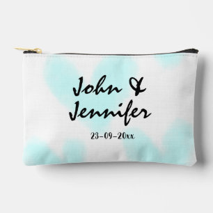 white simple minimal text style wedding blue heart accessory pouch