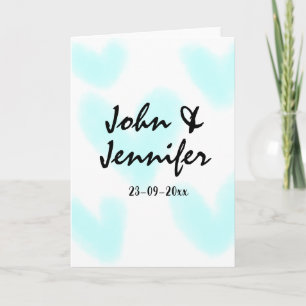 white simple minimal text style wedding blue heart card