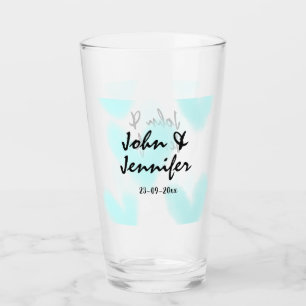 white simple minimal text style wedding blue heart glass