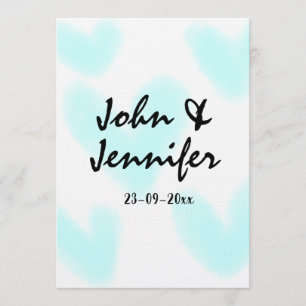 white simple minimal text style wedding blue heart invitation