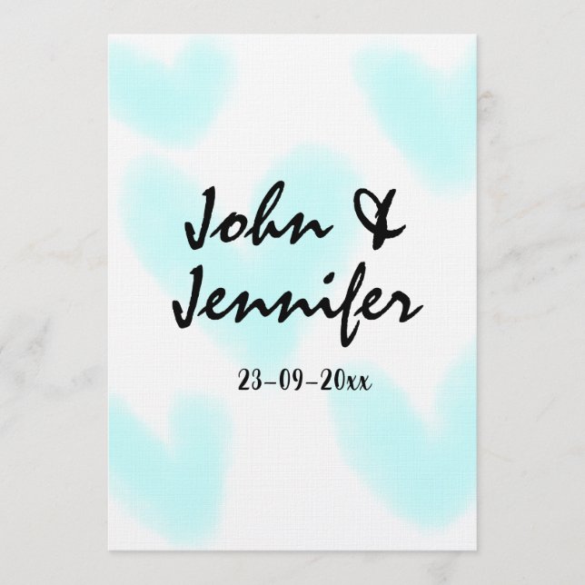 white simple minimal text style wedding blue heart invitation (Front)