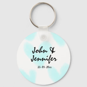 white simple minimal text style wedding blue heart key ring