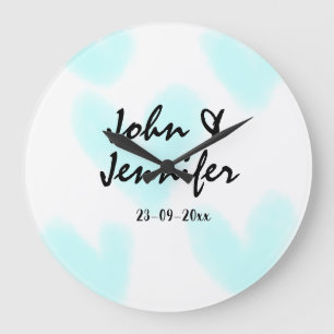 white simple minimal text style wedding blue heart large clock