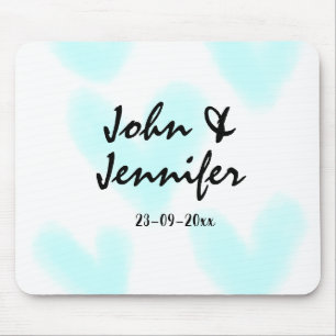 white simple minimal text style wedding blue heart mouse mat