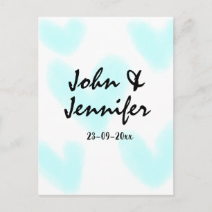 white simple minimal text style wedding blue heart postcard