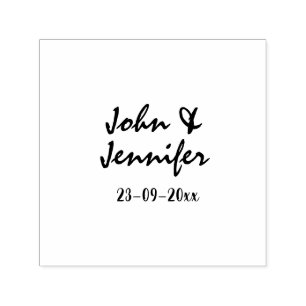 white simple minimal text style wedding blue heart self-inking stamp